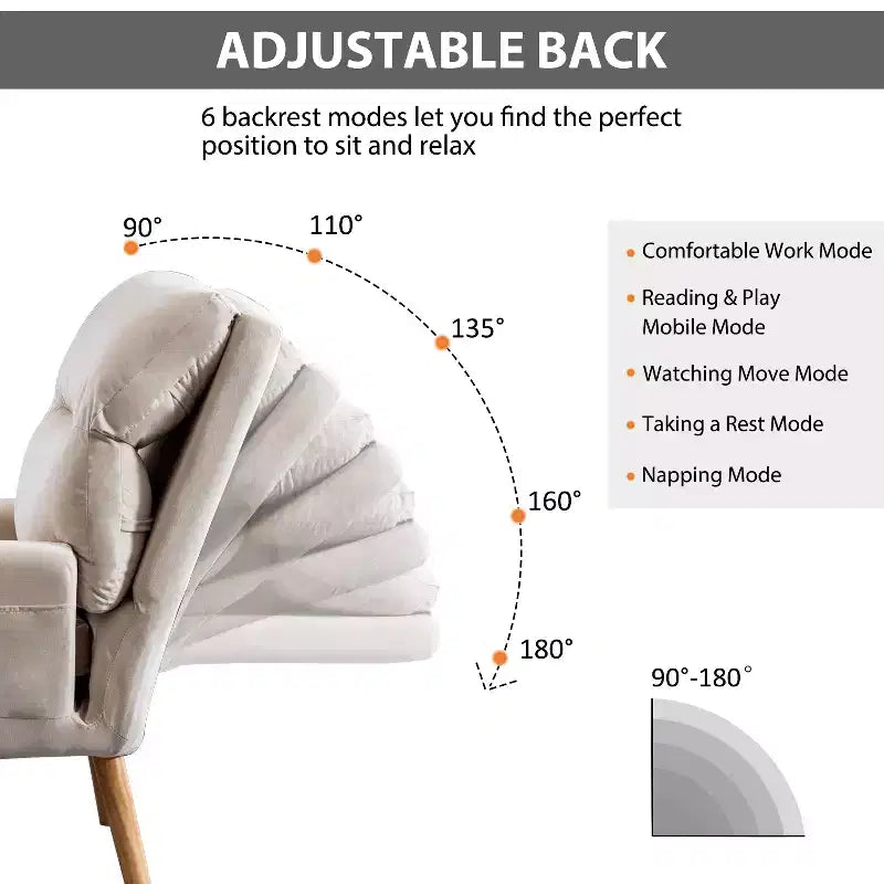 Fauteuil d'appoint Bestier avec pouf, fauteuil en velours pour chambre à coucher et salon, fauteuil de relaxation confortable avec dossier réglable et poche latérale
