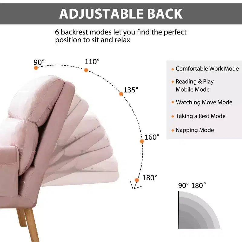 Fauteuil d'appoint Bestier avec pouf, fauteuil en velours pour chambre à coucher et salon, fauteuil de relaxation confortable avec dossier réglable et poche latérale