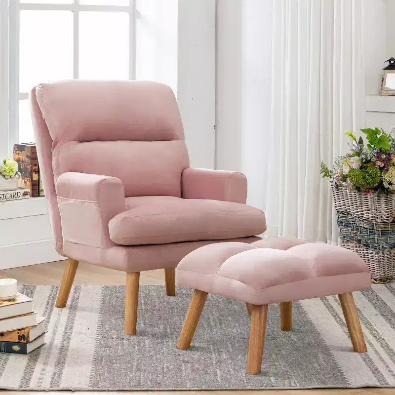 Fauteuil d'appoint Bestier avec pouf, fauteuil en velours pour chambre à coucher et salon, fauteuil de relaxation confortable avec dossier réglable et poche latérale