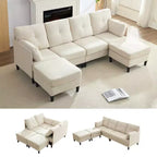Canapé d'angle modulable convertible Mjkone, canapé 4 places en tissu confortable avec poufs amovibles