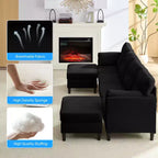 Canapé d'angle modulable convertible Mjkone, canapé 4 places en tissu confortable avec poufs amovibles