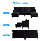 Canapé d'angle modulable convertible Mjkone, canapé 4 places en tissu confortable avec poufs amovibles