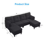 Canapé d'angle modulable convertible Mjkone, canapé 4 places en tissu confortable avec poufs amovibles
