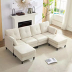 Canapé d'angle modulable convertible Mjkone, canapé 4 places en tissu confortable avec poufs amovibles