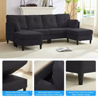 Canapé d'angle modulable convertible Mjkone, canapé 4 places en tissu confortable avec poufs amovibles