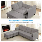 Canapé d'angle modulable convertible Mjkone, canapé 4 places en tissu confortable avec poufs amovibles