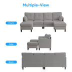 Canapé d'angle modulable convertible Mjkone, canapé 4 places en tissu confortable avec poufs amovibles