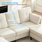 Canapé d'angle modulable convertible Mjkone, canapé 4 places en tissu confortable avec poufs amovibles
