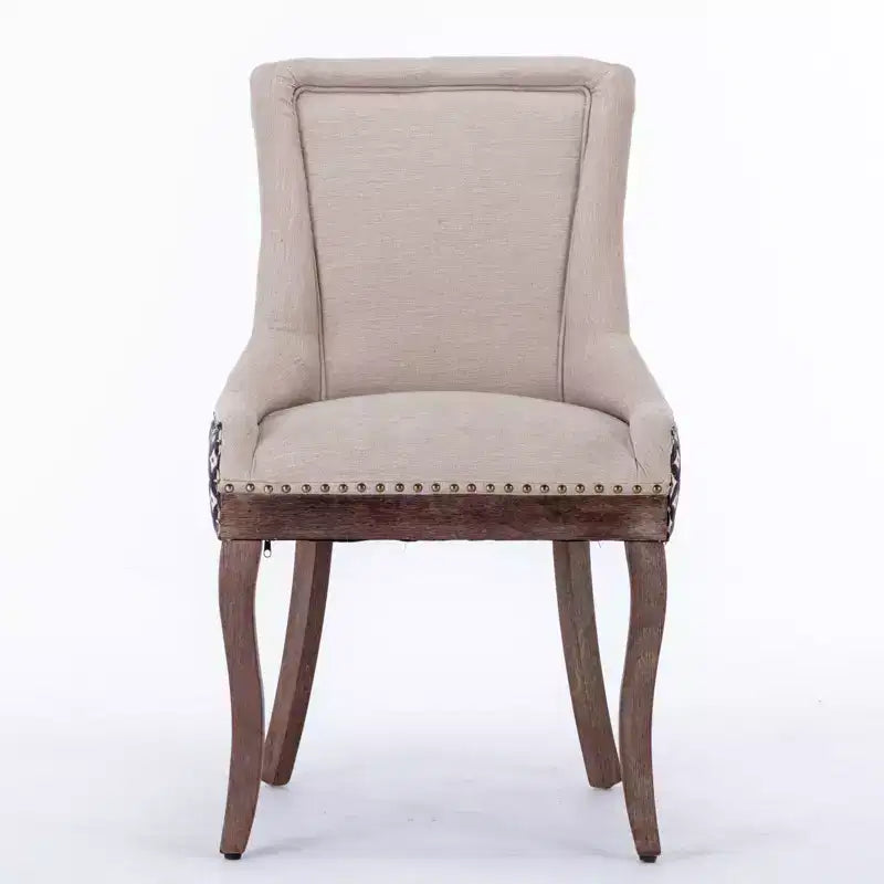 Okak Lot de 2 chaises de salle à manger rétro, chaises confortables en tissu avec coussins épais, chaises d'appoint de cuisine avec pieds en bois massif et clous décoratifs en bronze.