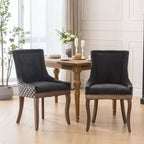 Okak Lot de 2 chaises de salle à manger rétro, chaises confortables en tissu avec coussins épais, chaises d'appoint de cuisine avec pieds en bois massif et clous décoratifs en bronze.