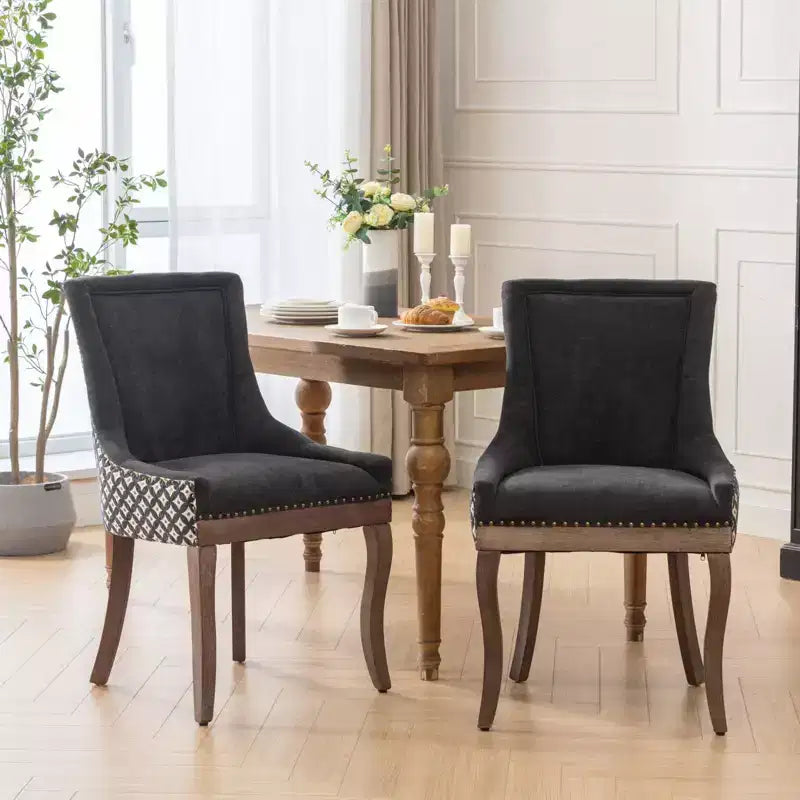 Okak Lot de 2 chaises de salle à manger rétro, chaises confortables en tissu avec coussins épais, chaises d'appoint de cuisine avec pieds en bois massif et clous décoratifs en bronze.