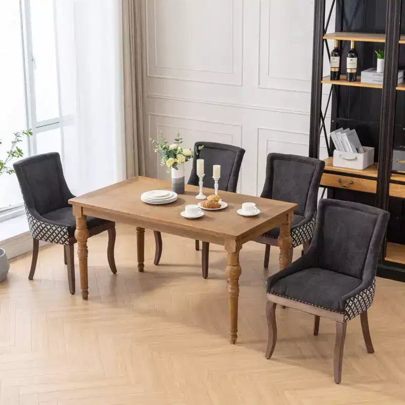 Okak Lot de 2 chaises de salle à manger rétro, chaises confortables en tissu avec coussins épais, chaises d'appoint de cuisine avec pieds en bois massif et clous décoratifs en bronze.