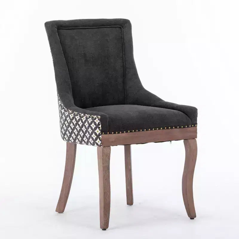 Okak Lot de 2 chaises de salle à manger rétro, chaises confortables en tissu avec coussins épais, chaises d'appoint de cuisine avec pieds en bois massif et clous décoratifs en bronze.