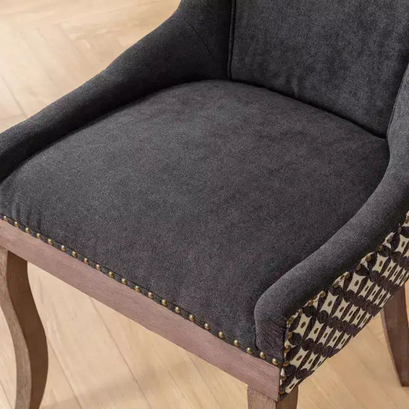 Okak Lot de 2 chaises de salle à manger rétro, chaises confortables en tissu avec coussins épais, chaises d'appoint de cuisine avec pieds en bois massif et clous décoratifs en bronze.