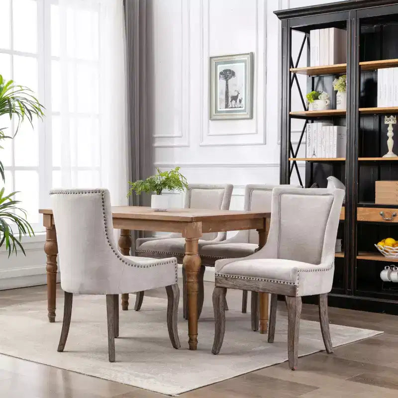 Okak Lot de 2 chaises de salle à manger rétro, chaises confortables en tissu avec coussins épais, chaises d'appoint de cuisine avec pieds en bois massif et clous décoratifs en bronze.