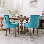 Okak Lot de 2 chaises de salle à manger rétro, chaises confortables en tissu avec coussins épais, chaises d'appoint de cuisine avec pieds en bois massif et clous décoratifs en bronze.