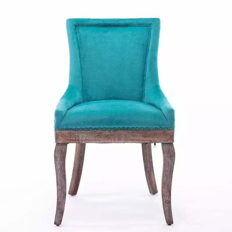 Okak Lot de 2 chaises de salle à manger rétro, chaises confortables en tissu avec coussins épais, chaises d'appoint de cuisine avec pieds en bois massif et clous décoratifs en bronze.