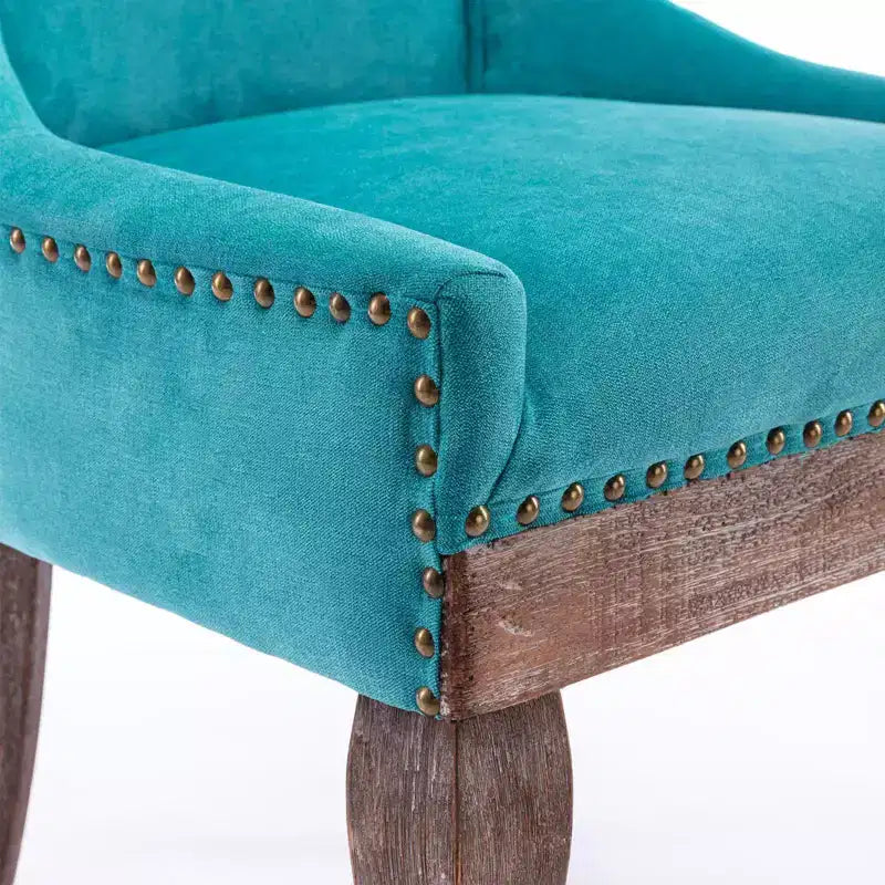 Okak Lot de 2 chaises de salle à manger rétro, chaises confortables en tissu avec coussins épais, chaises d'appoint de cuisine avec pieds en bois massif et clous décoratifs en bronze.