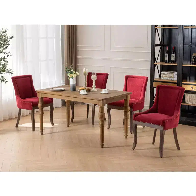 Okak Lot de 2 chaises de salle à manger rétro, chaises confortables en tissu avec coussins épais, chaises d'appoint de cuisine avec pieds en bois massif et clous décoratifs en bronze.
