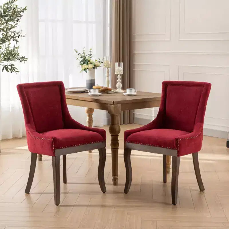Okak Lot de 2 chaises de salle à manger rétro, chaises confortables en tissu avec coussins épais, chaises d'appoint de cuisine avec pieds en bois massif et clous décoratifs en bronze.