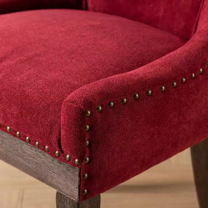 Okak Lot de 2 chaises de salle à manger rétro, chaises confortables en tissu avec coussins épais, chaises d'appoint de cuisine avec pieds en bois massif et clous décoratifs en bronze.
