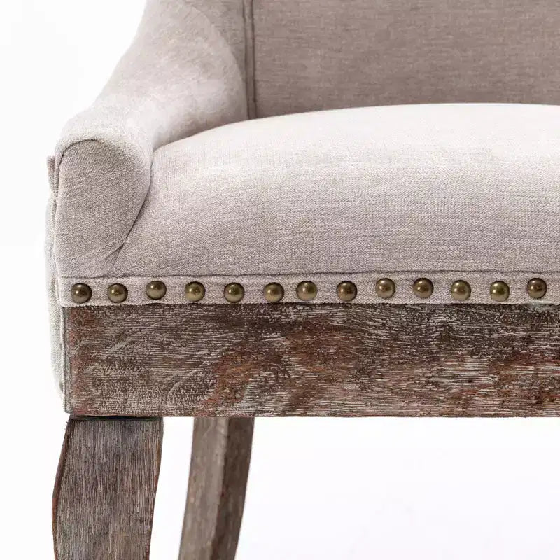 Okak Lot de 2 chaises de salle à manger rétro, chaises confortables en tissu avec coussins épais, chaises d'appoint de cuisine avec pieds en bois massif et clous décoratifs en bronze.