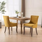 Okak Lot de 2 chaises de salle à manger rétro, chaises confortables en tissu avec coussins épais, chaises d'appoint de cuisine avec pieds en bois massif et clous décoratifs en bronze.