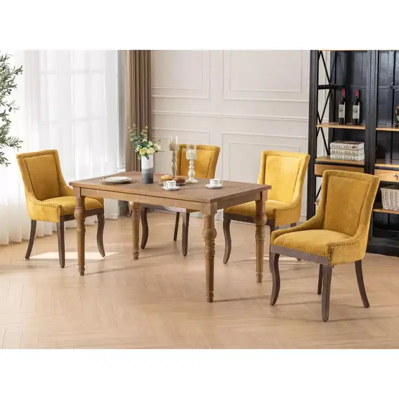 Okak Lot de 2 chaises de salle à manger rétro, chaises confortables en tissu avec coussins épais, chaises d'appoint de cuisine avec pieds en bois massif et clous décoratifs en bronze.