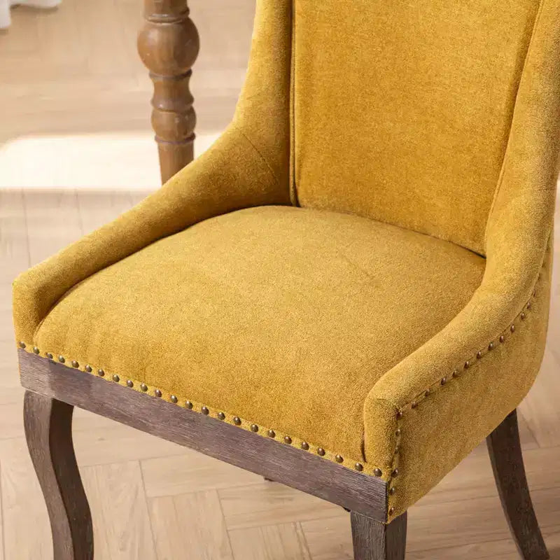 Okak Lot de 2 chaises de salle à manger rétro, chaises confortables en tissu avec coussins épais, chaises d'appoint de cuisine avec pieds en bois massif et clous décoratifs en bronze.