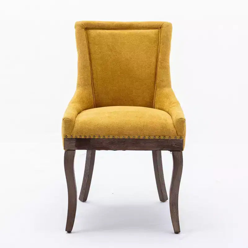 Okak Lot de 2 chaises de salle à manger rétro, chaises confortables en tissu avec coussins épais, chaises d'appoint de cuisine avec pieds en bois massif et clous décoratifs en bronze.