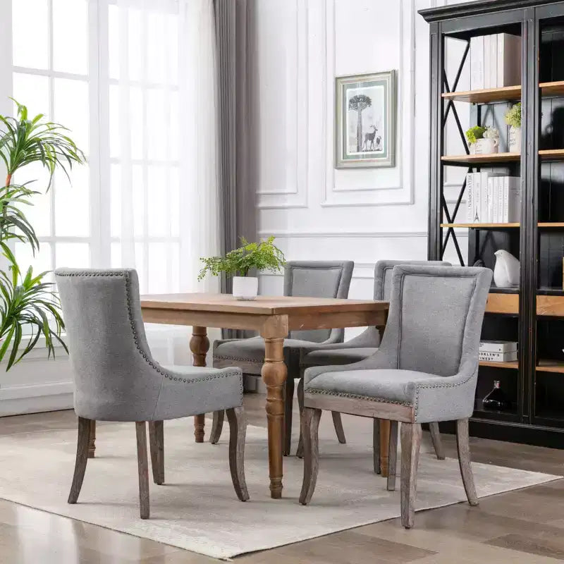 Okak Lot de 2 chaises de salle à manger rétro, chaises confortables en tissu avec coussins épais, chaises d'appoint de cuisine avec pieds en bois massif et clous décoratifs en bronze.