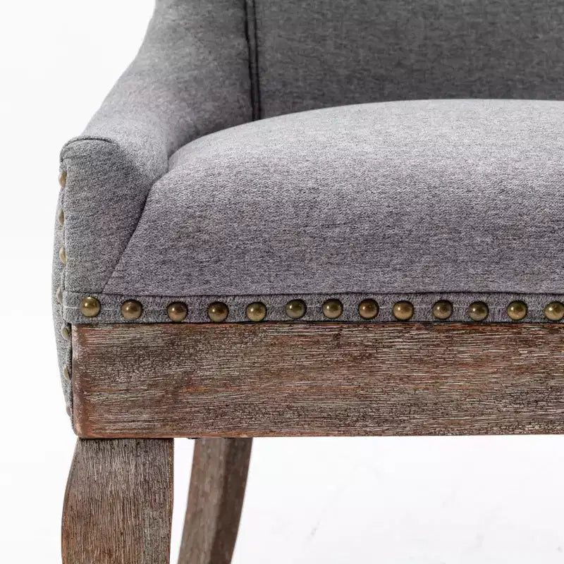 Okak Lot de 2 chaises de salle à manger rétro, chaises confortables en tissu avec coussins épais, chaises d'appoint de cuisine avec pieds en bois massif et clous décoratifs en bronze.
