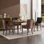 Okak Lot de 2 chaises de salle à manger rétro, chaises confortables en tissu avec coussins épais, chaises d'appoint de cuisine avec pieds en bois massif et clous décoratifs en bronze.