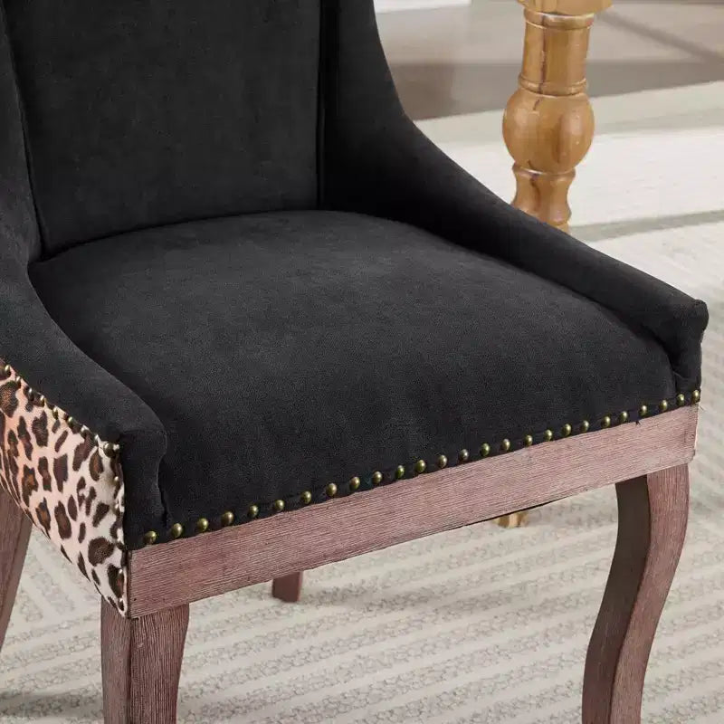 Okak Lot de 2 chaises de salle à manger rétro, chaises confortables en tissu avec coussins épais, chaises d'appoint de cuisine avec pieds en bois massif et clous décoratifs en bronze.