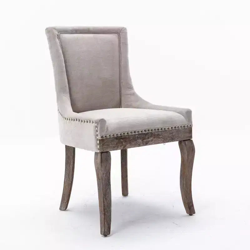 Okak Lot de 2 chaises de salle à manger rétro, chaises confortables en tissu avec coussins épais, chaises d'appoint de cuisine avec pieds en bois massif et clous décoratifs en bronze.