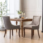 Okak Lot de 2 chaises de salle à manger rétro, chaises confortables en tissu avec coussins épais, chaises d'appoint de cuisine avec pieds en bois massif et clous décoratifs en bronze.