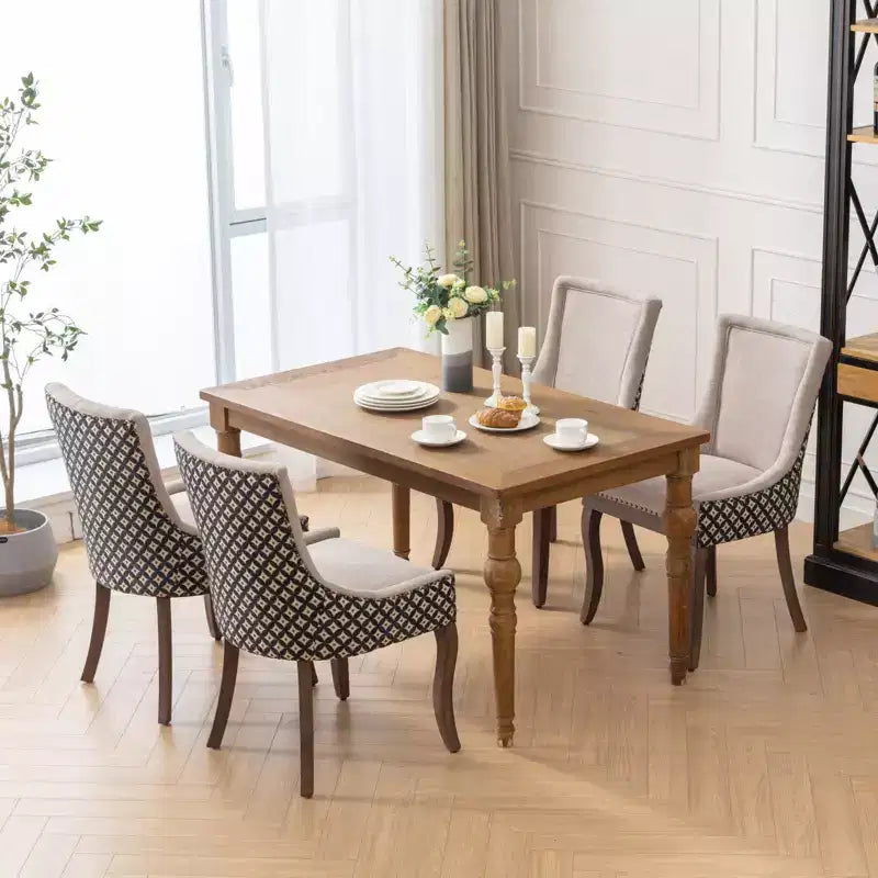 Okak Lot de 2 chaises de salle à manger rétro, chaises confortables en tissu avec coussins épais, chaises d'appoint de cuisine avec pieds en bois massif et clous décoratifs en bronze.