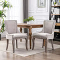 Okak Retro Dining Chairs Set of 2, Comfy Fabric Chairs with Thick Cushions, Kitchen Side Chairs with Solid Wood Legs Bronze Nail Head