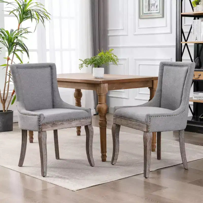Okak Lot de 2 chaises de salle à manger rétro, chaises confortables en tissu avec coussins épais, chaises d'appoint de cuisine avec pieds en bois massif et clous décoratifs en bronze.