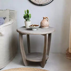 COZAYH Rustic Farmhouse Wooden End Table, Round Accent Furniture for Home Living Rooms with Storage Shelf, Vintage Grey Finish