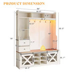 AMERLIFE Arbre de Hall d'entrée 7-en-1 style ferme avec banc et armoire à chaussures, organisateur d'entrée LED avec tiroirs