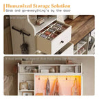 AMERLIFE Arbre de Hall d'entrée 7-en-1 style ferme avec banc et armoire à chaussures, organisateur d'entrée LED avec tiroirs