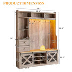 AMERLIFE Arbre de Hall d'entrée 7-en-1 style ferme avec banc et armoire à chaussures, organisateur d'entrée LED avec tiroirs