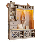 AMERLIFE Arbre de Hall d'entrée 7-en-1 style ferme avec banc et armoire à chaussures, organisateur d'entrée LED avec tiroirs