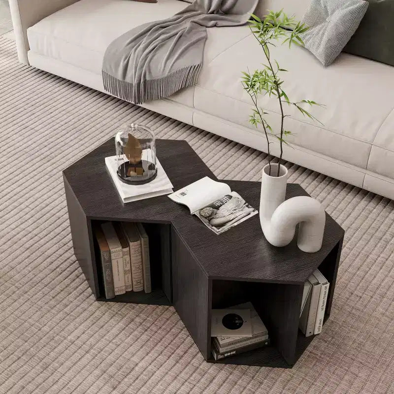Okak 47.24 Modern Coffee Table Set of 2, Hexagonal Side Tables Nightstand Burmese Sumac for Living Room Office Balcony Yard