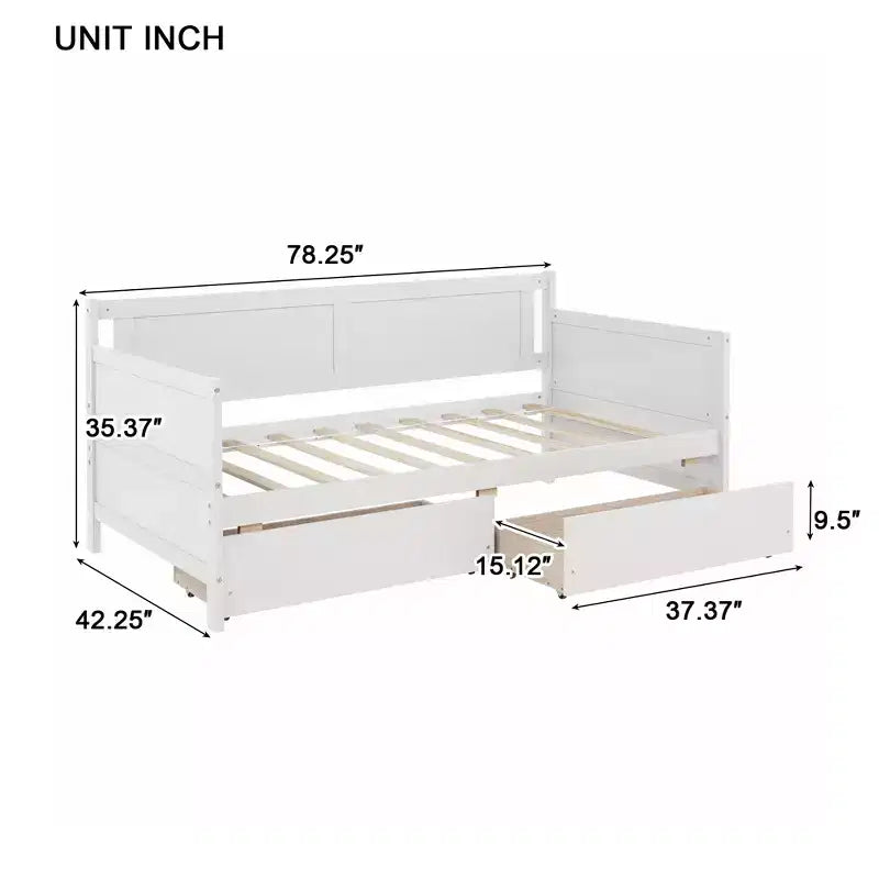 Lit jumeau MATEERTY en bois de pin avec tiroirs de rangement blanc