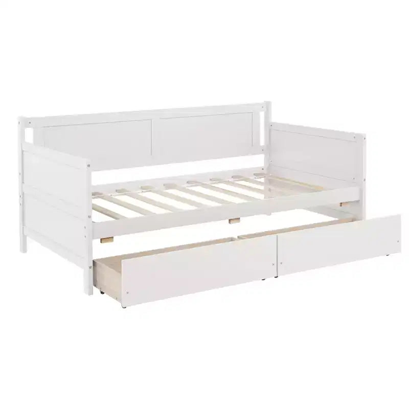 Lit jumeau MATEERTY en bois de pin avec tiroirs de rangement blanc