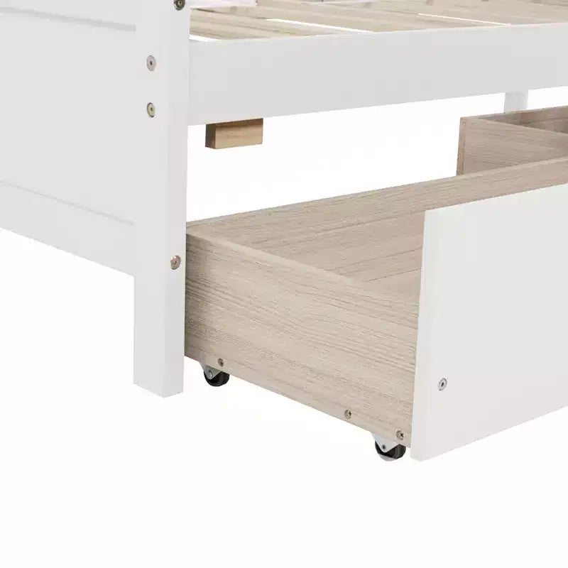 Lit jumeau MATEERTY en bois de pin avec tiroirs de rangement blanc