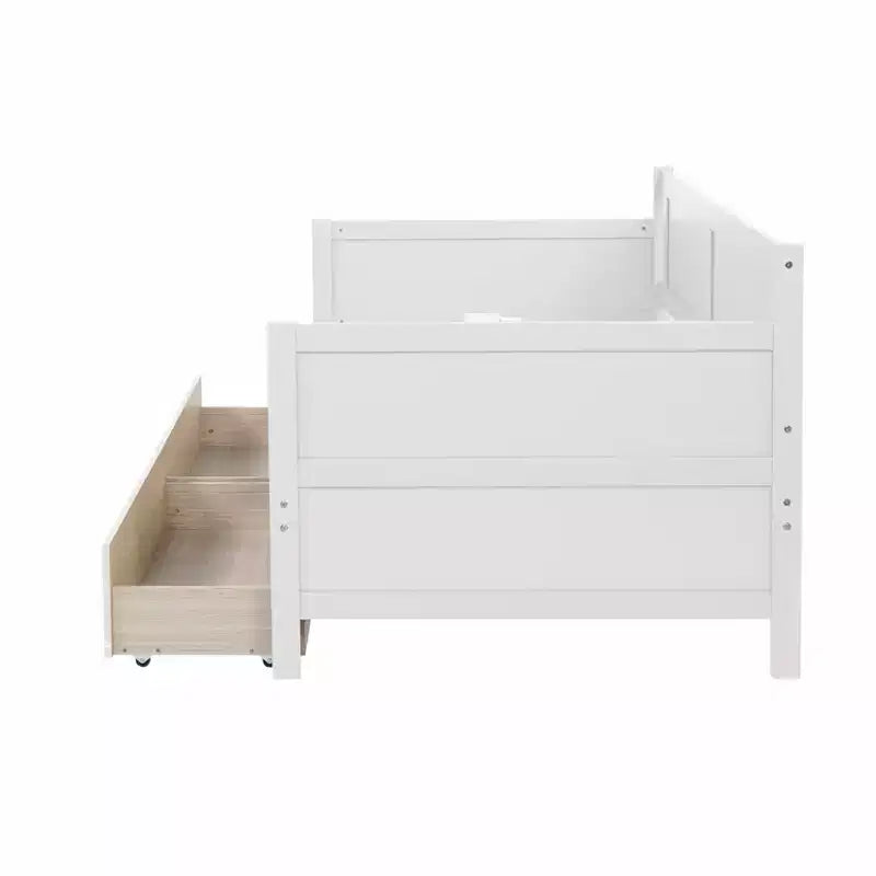 Lit jumeau MATEERTY en bois de pin avec tiroirs de rangement blanc