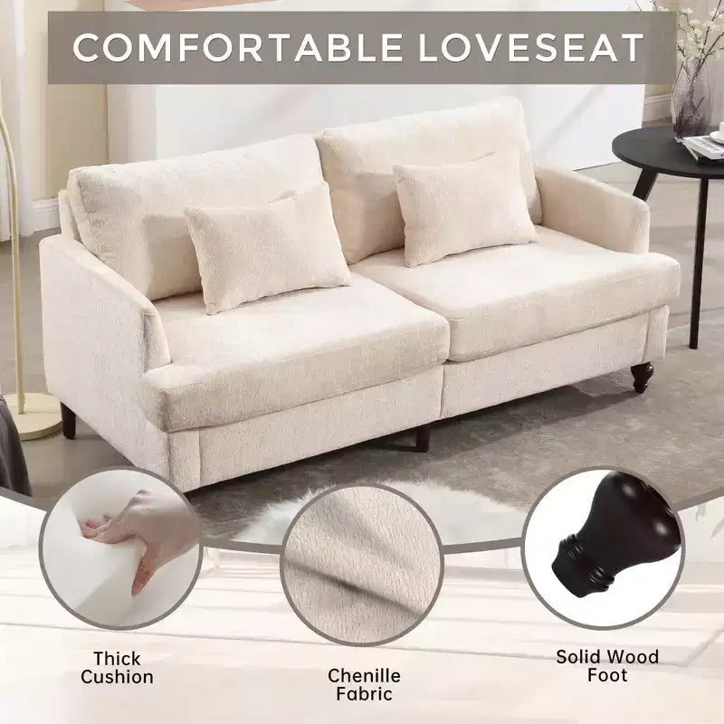 MAYEERTY Causeuse Beige Chenille Scandinave 2 Places pour Salon Lecture